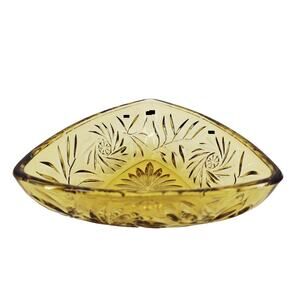 Amber Ashtray Hazel Atlas Pinwheel Design Triangle Dish Mid-Century VTG 6 3/4'